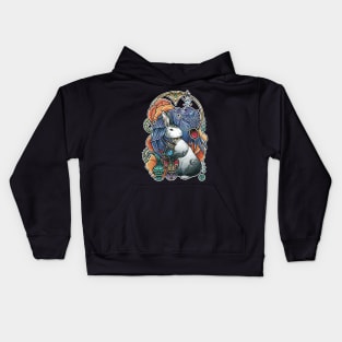 The Rabbit & The Raven - White Outlined Version - No Background Kids Hoodie